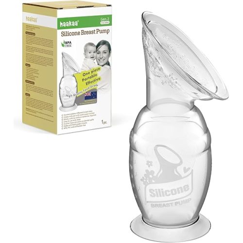 haakaa Manual Breast Pump for Breastfeeding, Silicone, Clear 4oz/100ml
