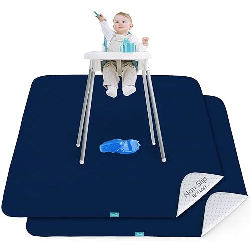 Splat Mat 2 Pack for Under High Chair & Arts & Crafts & Eating Mess, Waterproof 42''×46'' Baby Playtime Anti-Slip High Chair Mat for Floor or Table, Reusable & Portable Splash Mat for Under High Chair