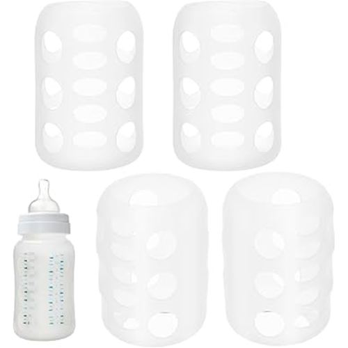 Silicone Baby Bottle Covers 4Pcs, Heat-Resistant Sleeves for Glass Bottles/Coffee Mugs, Non-Slip Grip & Baby Essentials for Newborn Parents Home Office Outdoor