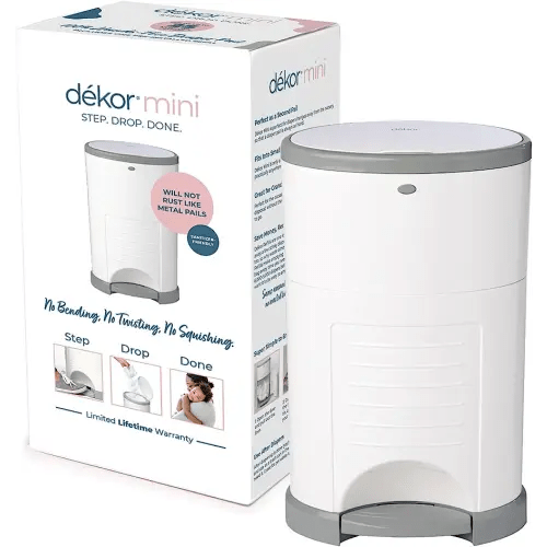 Diaper Dekor Mini Hands-Free Diaper Pail | White | Easiest to Use | Just Step – Drop – Done | Doesn’t Absorb Odors | 20 Second Bag Change | Most Economical Refill System
