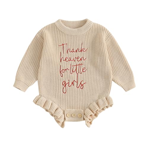 Aiwpstoin Infant Baby Girl Sweater Romper Embroidery Long Sleeve Ruffle Chunky Knit Sweatshirt Rompers Fall Winter Clothes