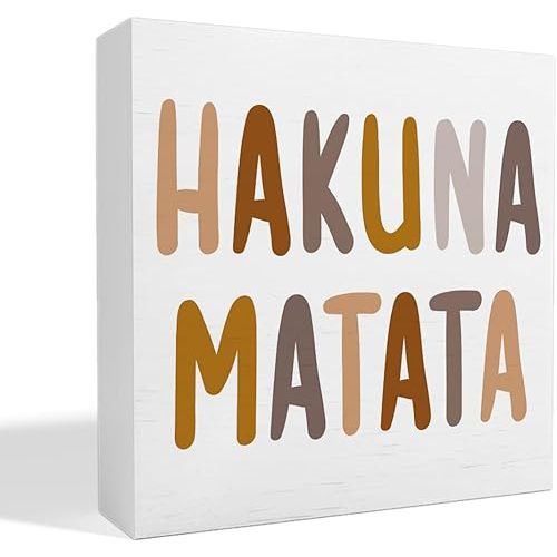 Nursery Table Decor, Nursery Baby Childrens Kids Bedroom Desk Decor Nursery Decoration for Kids Room Playroom, Nursery Decor for Baby Boys Girls, Hakuna Matata, Wooden Box Sign