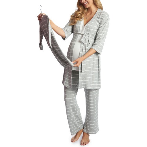 Maternity Analise During & After 5-Piece Maternity/Nursing Sleep Set, Medium, Heather Grey