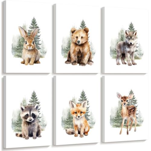 Woodland Animal Nursery Wall Art Decor Set of 6 Baby Boys Room Wall Art Forest Animal Canvas Wall Decor Kids Art Prints Watercolor Bear Deer Fox Pictures Artwor… | Woodland animal wall art, Animal wall art nursery, Woodland animal nursery