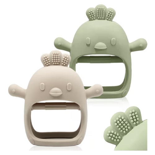 Amazon.com : 2 Packs Baby Teething Toy Silicone Teething Mitten for Babies Over 3 Months Anti Dropping Wrist Hand Teethers Baby Chew Toys for Sucking Needs, BPA Free (Green & Caramel) : Baby