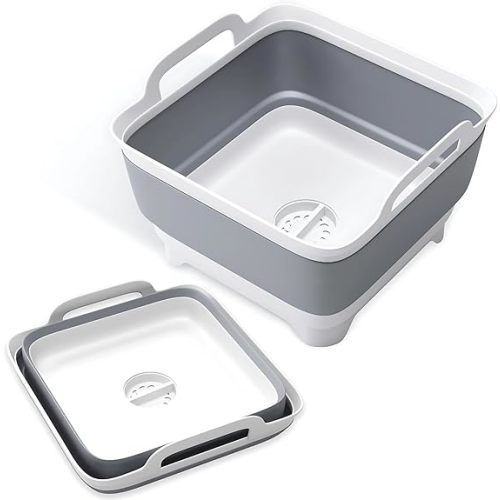 Collapsible Wash Basin with Drain Plug - 2.4 Gal(9L) Wash Basin for Baby Bottles, Foldable Dish Pans for Kitchen Sink & Camping & Hand Washing Station, Wash Bin, Laundry Tub, Portable Dish Tub