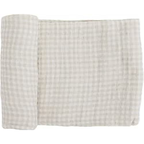 Little Unicorn Premium Cotton Swaddle Baby Blanket | Breathable Fabric | for swaddling, Play, Nursing & More (Tan Gingham)