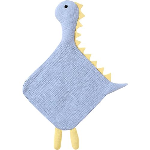 Organic Cotton Lovey Dinosaur Security Blanket 21 x 15” Soft Breathable Muslin Fabric for Baby Boy Comfortable Sleep for Newborns Toddlers (Blue)