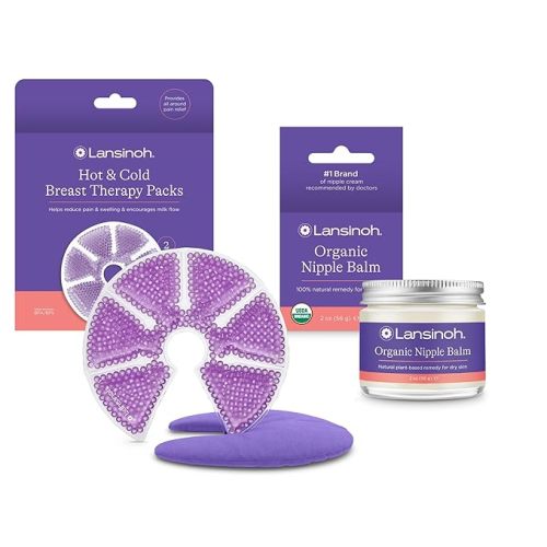 Lansinoh Breast Therapy Packs with Soft Covers, 2 Pack, and Organic Nipple Balm, 2 Ounces, Breastfeeding Essentials for Moms - Therapy Packs + Nipple Balm