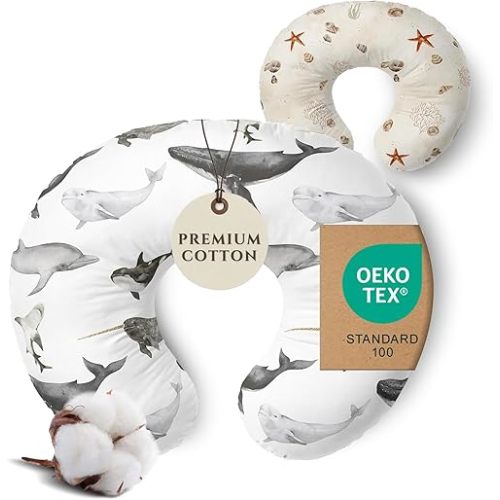Pobibaby 1-Pack Premium Nursing Pillow Cover - Ultra Soft & Stretchy 96% Cotton, Breastfeeding Pillow Cover for Baby Boys and Girls (Seaside)