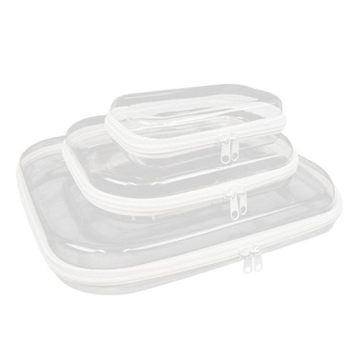 Wrapables Transparent Hard Shell Zipper Case, Clear Travel Storage Organizer for Toiletries, Makeup, and Cosmetics (Set of 3) (Set of 3), LMS