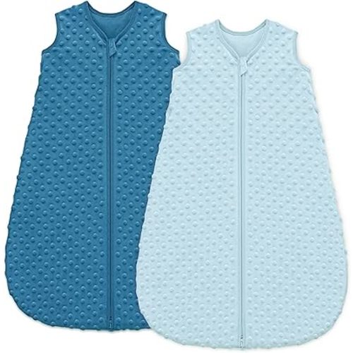 Fleece Baby Sleep Sack 6-12 Months with Plush Dots 1.5 Tog Baby Wearable Blanket with 2-Way Zipper Warm Sleeping Sack for Toddler Infant Newborn - Medium, Sky Blue