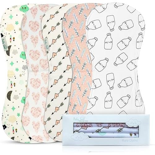 Organic Burp Cloths for Baby Girls - 5-Pack Ultra Absorbent Burping Cloth, Burp Clothes, Newborn Towel - Milk Spit Up Rags - Burpy Bib for Unisex, Boy, Girl - Burp Cloths Set