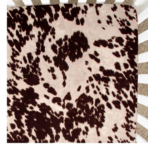 Brown Cow Print Baby Fitted Crib Sheet Western Cowboy Boho Cowhide Highland Soft Farmhouse Gender Neutral Animal Print