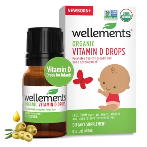 Wellements Baby Organic Vitamin D Drops for Infants & Toddlers (0.15 Fl Oz) - Certified Newborn+ Liquid Vitamin D3 Drops, Support Healthy Growth & Bone Development (1 Drop Daily & 400 IU Per Serving)