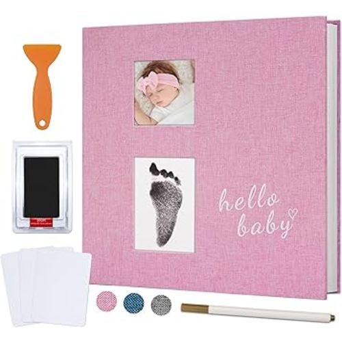 Vienrose Baby Photo Album Self Adhesive Memory Book 4x6 Magnetic Scrapbook Kit with Clean-Touch Ink Pad Handprint Footprint and A Metallic Pen for Boy/Girl 2 Windows 40 Pages