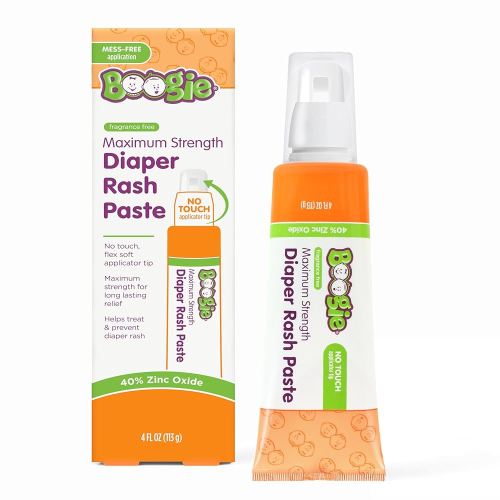 Boogie Diaper Rash Paste, Maximum Strength 40% Zinc Oxide, Mess-Free Applicator, Soothes Baby Bum, Diaper Bag Essential, 4oz