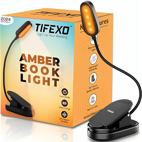 TIFEXO 2025 Amber Lights for Reading Books in Bed - Rechargeable Clip On Amber LED Light with USB Cable, Optimal Eye-Care Lights for Relaxing Reading