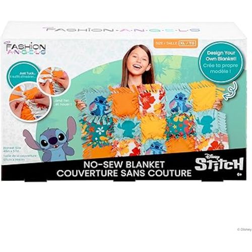 Fashion Angels Disney Stitch No-Sew Blanket Kit, Set Includes Assorted Polar Fleece Blanket Squares, Ideal Craft Activity for Girls & Boys