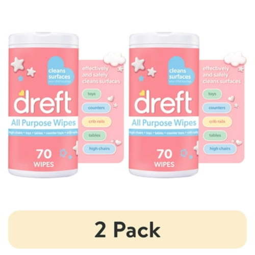 (2 pack) Dreft All Purpose Cleaning Wipes Baby Essentials, Surface Cleaning Supplies, 70 Count