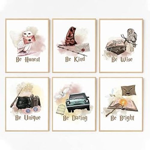 Magical Girls Room Wall Art Decor,Watercolor Magic Book Owl Letter Wall Art Prints,Motivational Saying Be Kind&Be Honest Posters for Baby Kids Room Decor Home Decoration,Set of