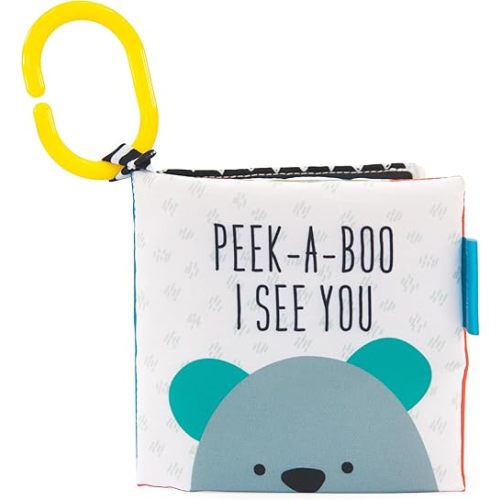 Sassy Peek-a-Boo Activity Book with Attachable Link for On-The-Go Travel, Sensory Play, Black & White, Ages 0+ Months