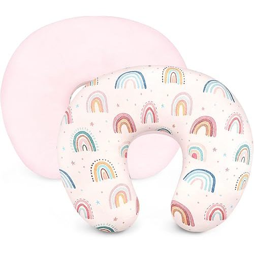 Nursing Pillow Cover 1 Pack, Removable Nursing Pillow Cover for Breastfeeding Pillows, Super Soft Comfortable Slipcover for Boy and Girls, Pink & Rainbow