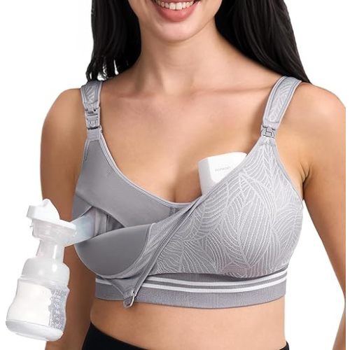 Momcozy Seamless Pumping Bra Hands Free, Fixed Padding Hands-Free Pumping & Nursing Bra, Wireless Comfort Pumping Bra