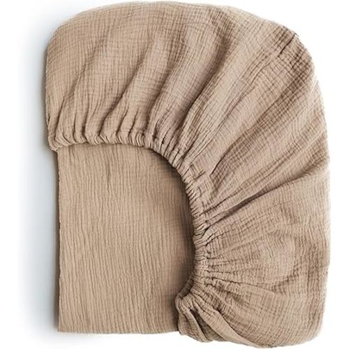 Konssy Muslin Fitted Crib Sheets 100% Cotton Baby Crib Sheets for Standard Crib Mattress (28 X 52 Inches), Soft and Breathable for Boy, Girl (Sepia)