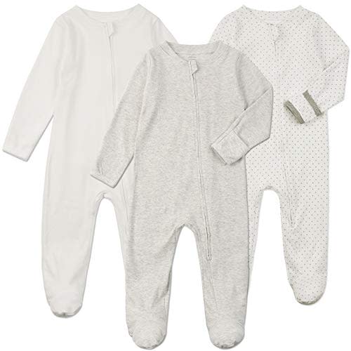 Aablexema Baby Footie Pajamas with Mittens - 3Pcs Infant Footed Sleeper Cotton Sleepwear Outfits