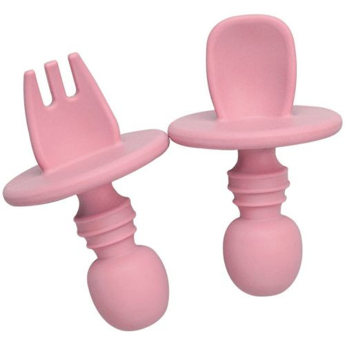 Anbech Toddler Forks and Spoons Baby Led Weaning Silicone Baby Self Feeding Spoons Fork Cutlery Set Infant Training Tableware 6 Months+, 2 Pack