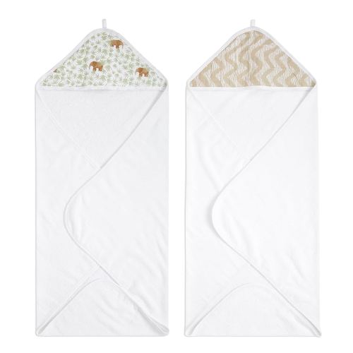 aden + anais Essentials Hooded Baby Bath Towel, Super Soft 100% Cotton, 2 Pack, Tanzania