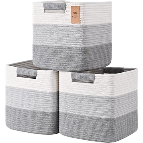 11 Inch Storage Cubes, 3 Pack Cube Storage Bins for Organizing, Cotton Rope Woven Baskets for Shelves, Bathroom, Kids Room, Closets, Baby Nursery