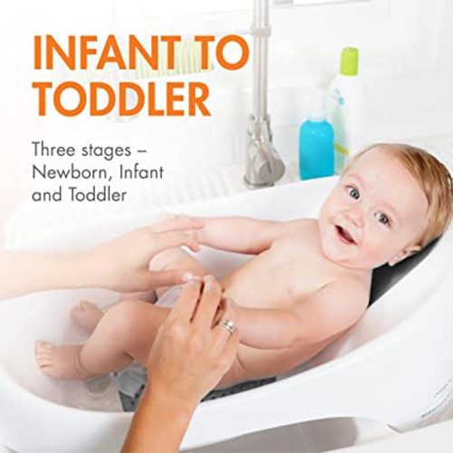 Boon Soak 3 Stage Baby Bathtub - Baby Bath Tub with Three Support Positions for Newborn to Toddlers - Color Changing Drain Plug for Ideal Bath Temperature - Gray - Ages 0 to 18 Months and Up - White - 1 Count (Pack of 1)