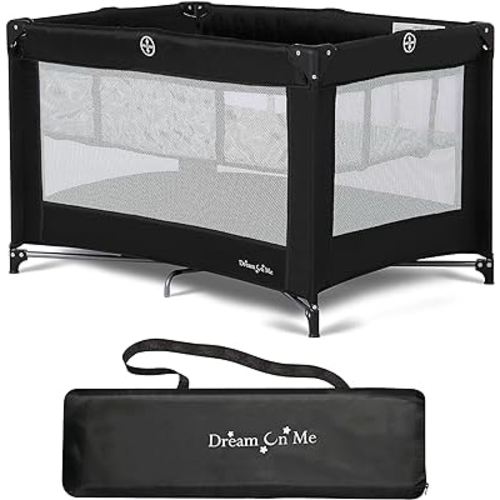 Zazzy Portable Playard with Bassinet in Black, Lightweight Packable and Easy Setup Baby Playard with Mattress and Travel Bag