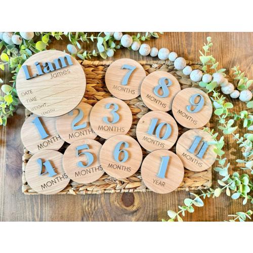 Monthly Milestone Cards for Baby Photos | 3D Wood Engraved Monthly Milestone Markers