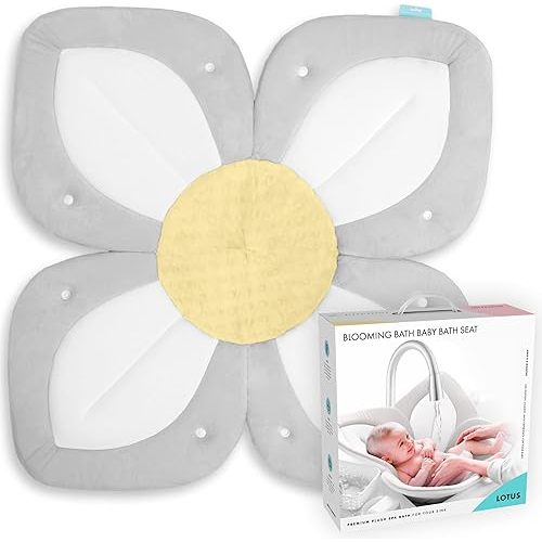 Blooming Bath Baby Bath Seat - Baby Tubs for Newborn Infants to Toddler 0 to 6 Months and Up - Baby Essentials Must Haves - The Original Washer-Safe Flower Seat (Lotus, Gray/White/Yellow)