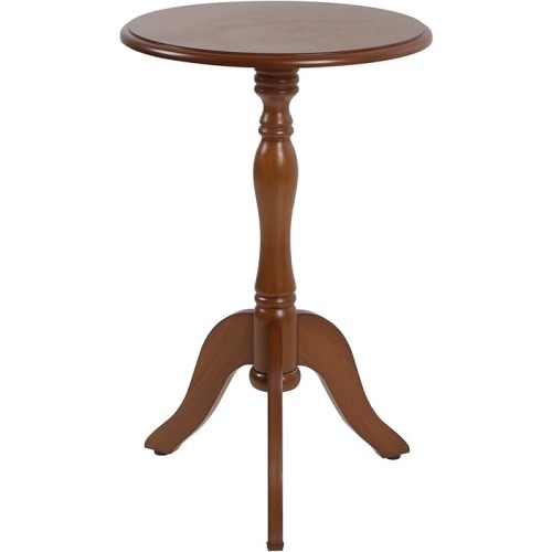 HLR Round Small End Table, Wooden Pedestal Side Coffee Tables, Vintage Accent Nightstand for Living Room, Bedroom, Entryway, Walnut