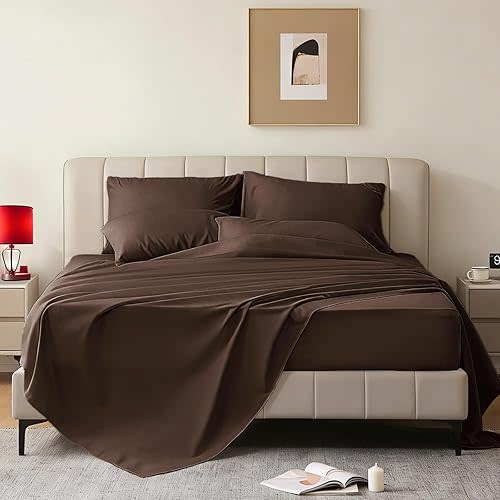 Queen Sheet Set - 6 Piece Sheets Queen Size Bed Set - Breathable & Cooling Hotel Luxury Bedding Set - Soft & Comfy Fully Elasticized 16" Deep Pocket Queen Sheets (Queen Dark Brown)