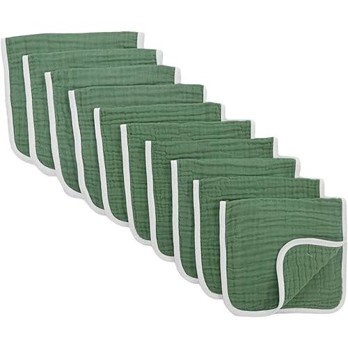 Synrroe Burp Cloths Large, Muslin Burp Cloths for Baby Girls and Boys, Pack of 10 Extra Absorbent and Soft Muslin Bibs, 6 Layers 20 by 10 Inches 100% Cotton (Green 10 Pack)
