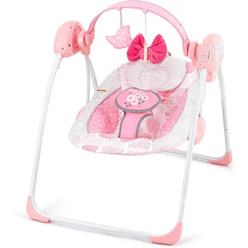 Baby Swing,Portable Baby Swing for Infants,Electric Baby Swings for Newborn, 5-Speed Infant Swing with Music,Timing,Soft Head Support,Pink Baby Girl Swing for Babies 0-6 Months 6-20 lbs