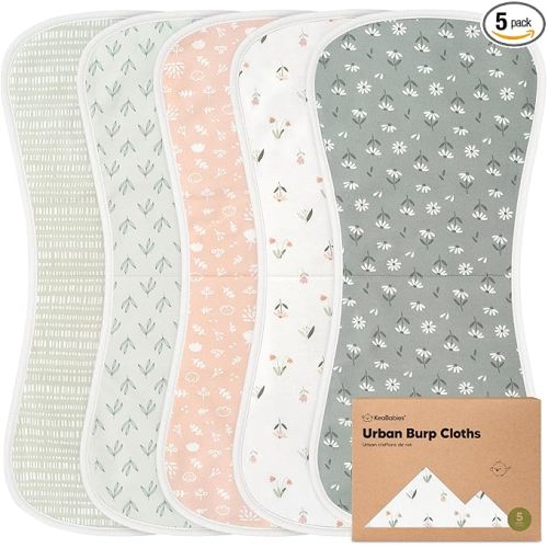 Organic Burp Cloths Baby Boy & Girl - 5-Pack Super Absorbent Cotton Burping Cloths for Babies, Soft & Plush Newborn Spit Up Rags, Infant Towels for Milk Spit Up, Unisex, Large 21" x 10" (Fleur)
