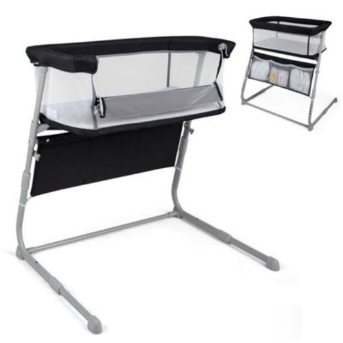 Newborn Bedside Sleeper Bassinet with Height Adjustable Frame and Mesh Side Walls, Black