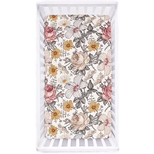 Crib Sheets HNHUAMING Neutral Baby Crib Fitted Sheets, Ultra Soft & Breathable 52 X 28 inches Crib Sheet Snug Fits for Standard Crib Mattress, Daisy Floral