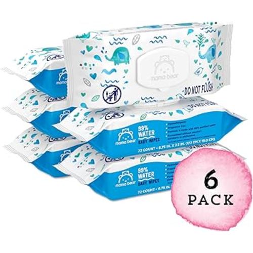Amazon Brand - Mama Bear 99% Water Based Baby Wipes, Hypoallergenic for Sensitive Skin, Fragrance Free, 432 Count (6 Packs of 72)