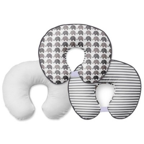 Bacati - 3 pc Elephants White Gray Hugster Feeding & Infant Support Nursing Pillow with 2 removable zippered covers