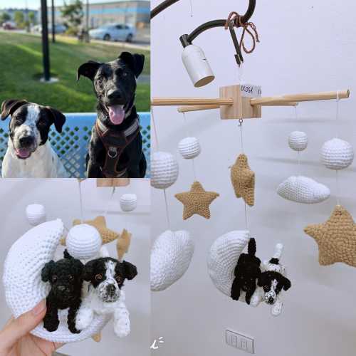 Custom Dog Baby Mobile, Personalized Baby Nursery, Crochet Baby Mobile, Hanging Mobile, Cirb Mobile, Nursery Baby Mobile, Baby Shower Gift