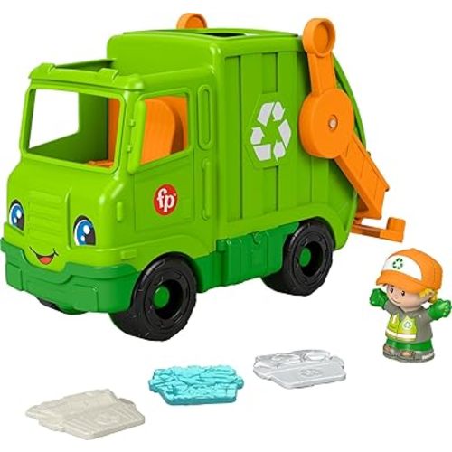 Fisher-Price Little People Toddler Toy Recycling Truck Musical Garbage Vehicle with Figure for Preschool Pretend Play Ages 1+ Years