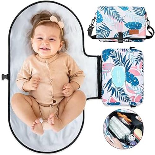 Momcozy 2-in-1 Diaper Changing Pad - Extra-Large Portable Diaper Pad 31.4x15.7 inch - Waterproof and Foldable for Newborns to Toddlers - Also Used As Adjustable Shoulder Bag with Wipes Pocket