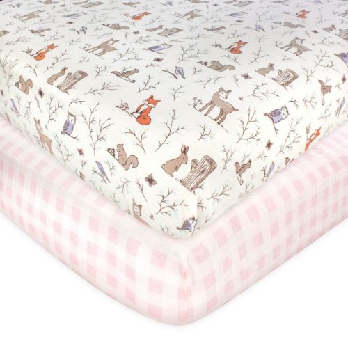 Hudson Baby Infant Girl Cotton Fitted Crib Sheet, Enchanted Forest, One Size